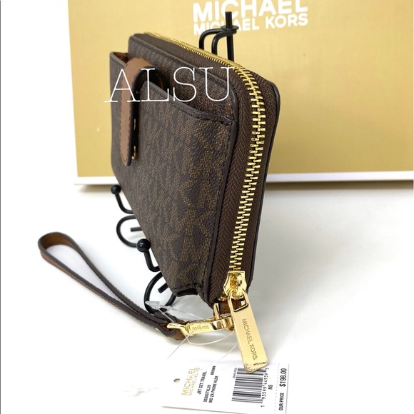 Michael Kors Medium Zip Phone Holder Brown Leather - Picture 7 of 9